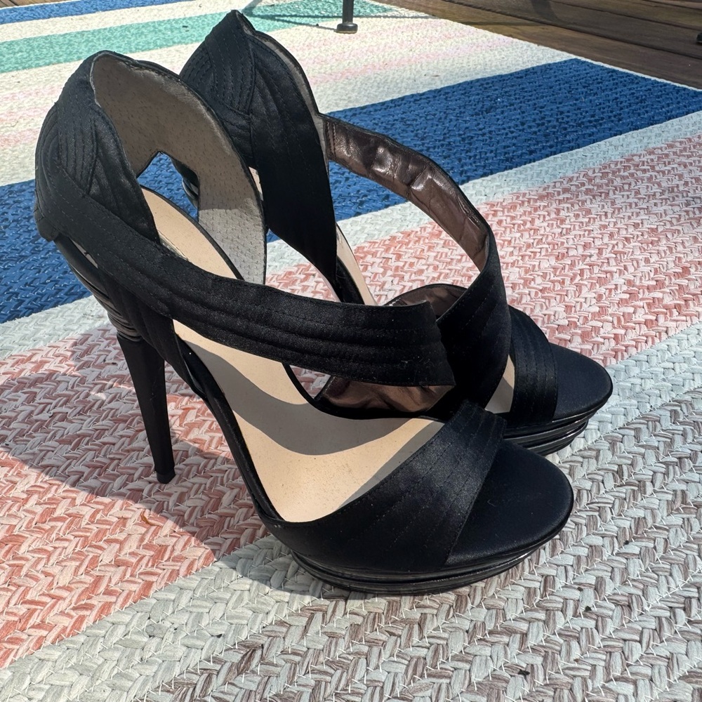 H by Halston Black Strappy Heels